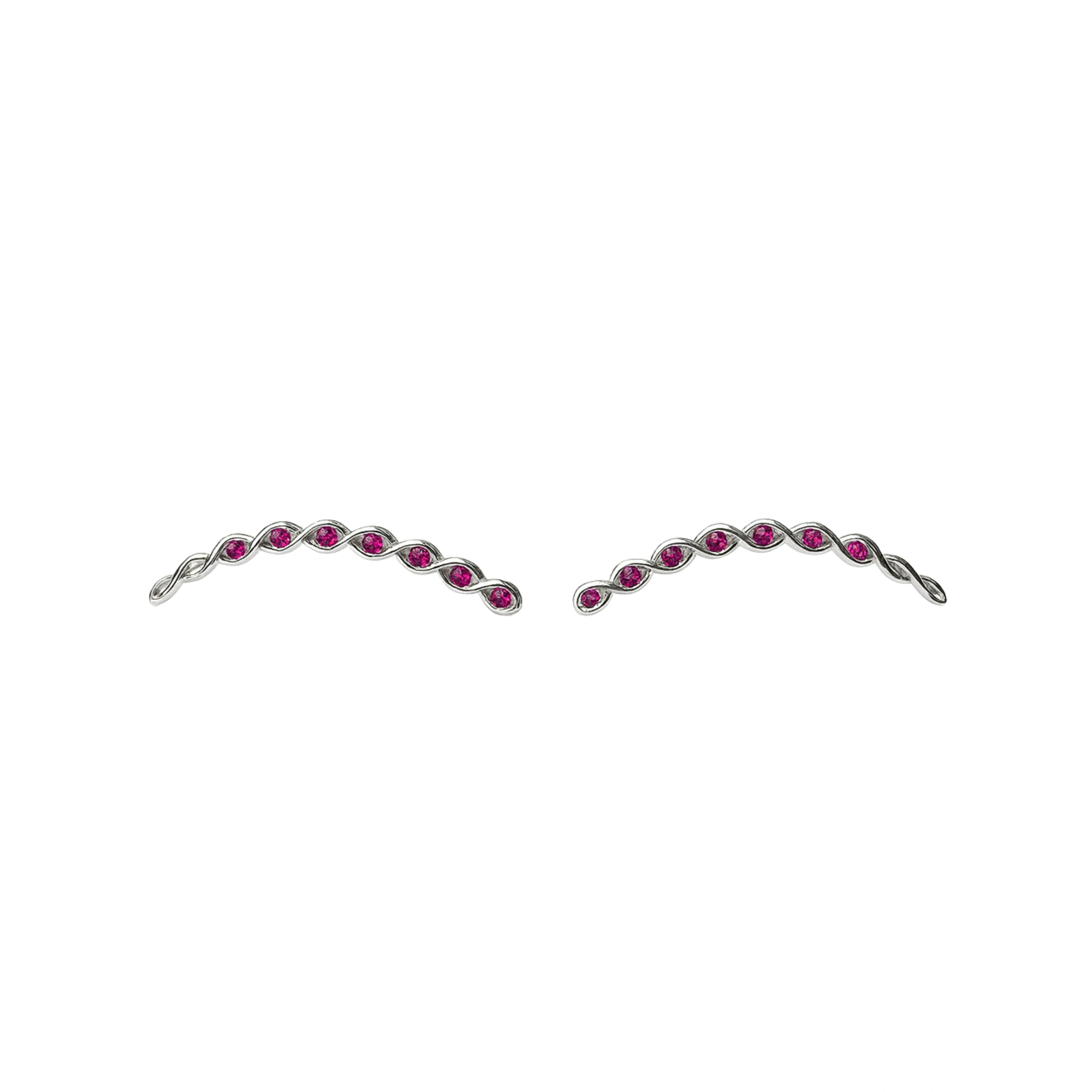 925 Silver Twisted Wave Pink CZ Ear Climber Earrings
