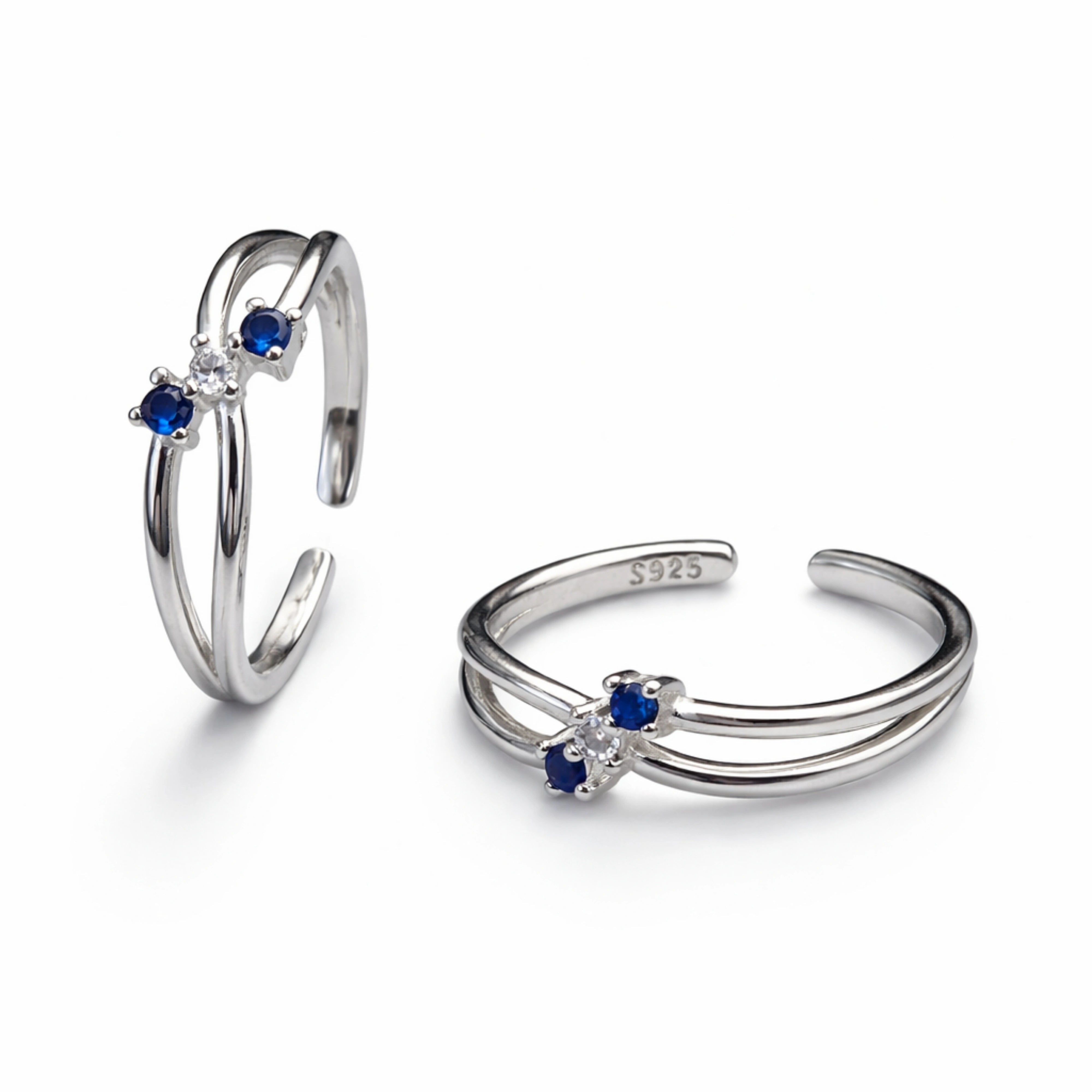 Silver Toe Rings | Blue & White Stone Adjustable Ring