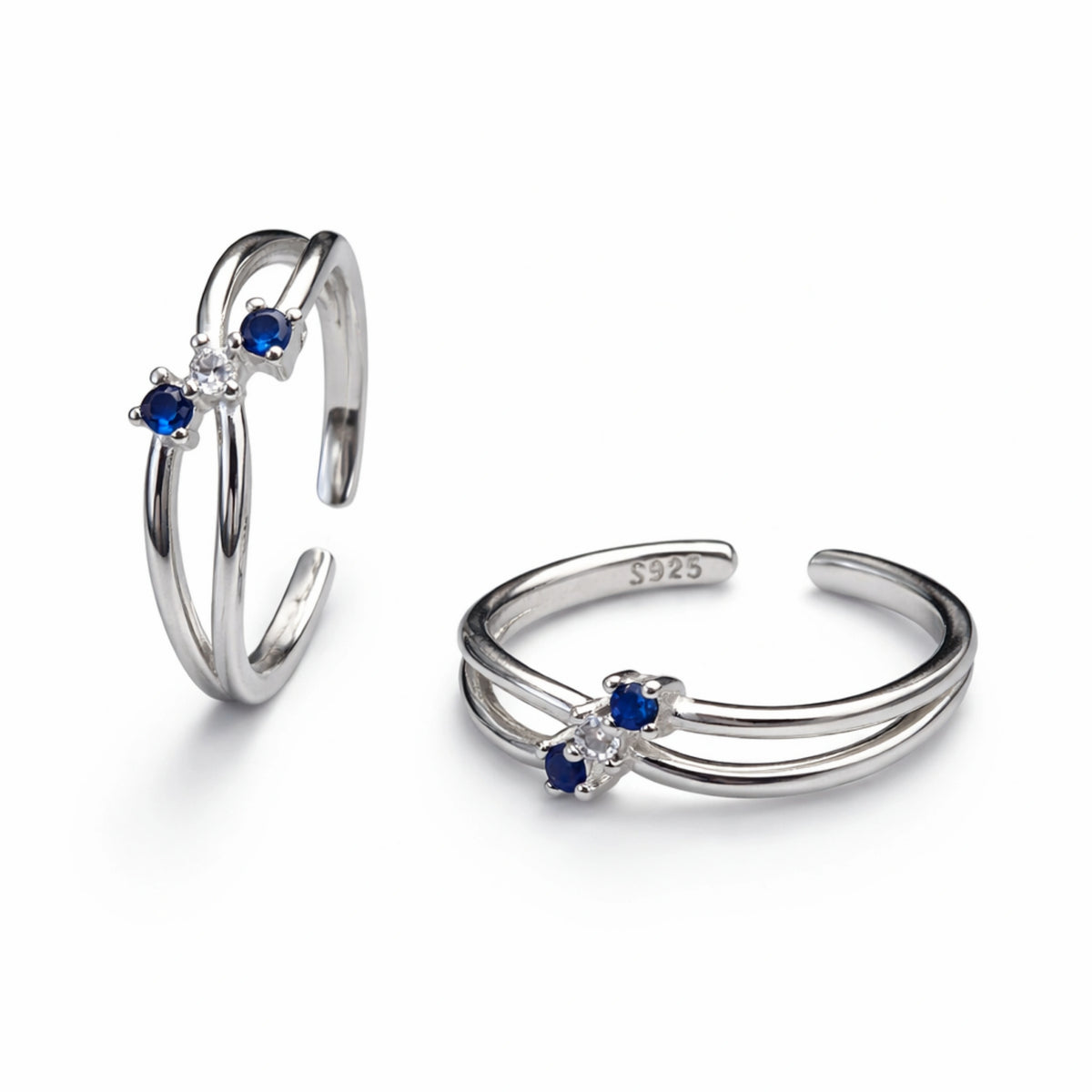 Silver Toe Rings | Blue & White Stone Adjustable Ring