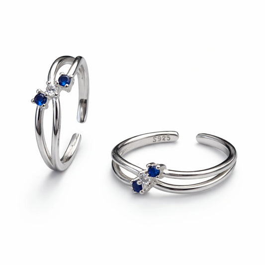 Silver Toe Rings | Blue & White Stone Adjustable Ring