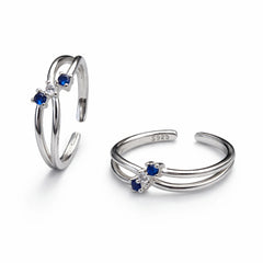 Silver Toe Rings | Blue & White Stone Adjustable Ring