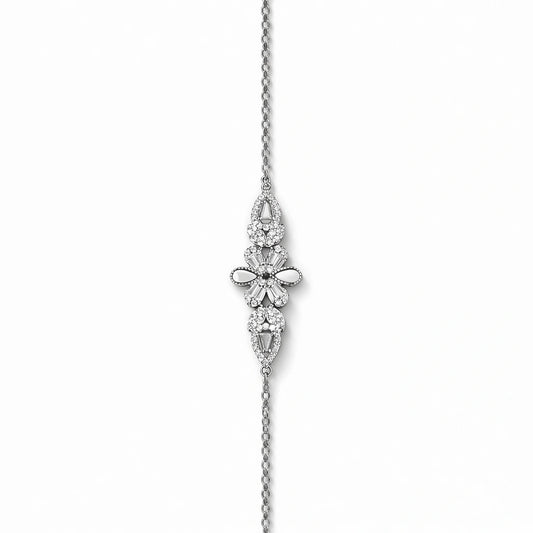 925 Sterling Silver Floral Crystal Bracelet for Women
