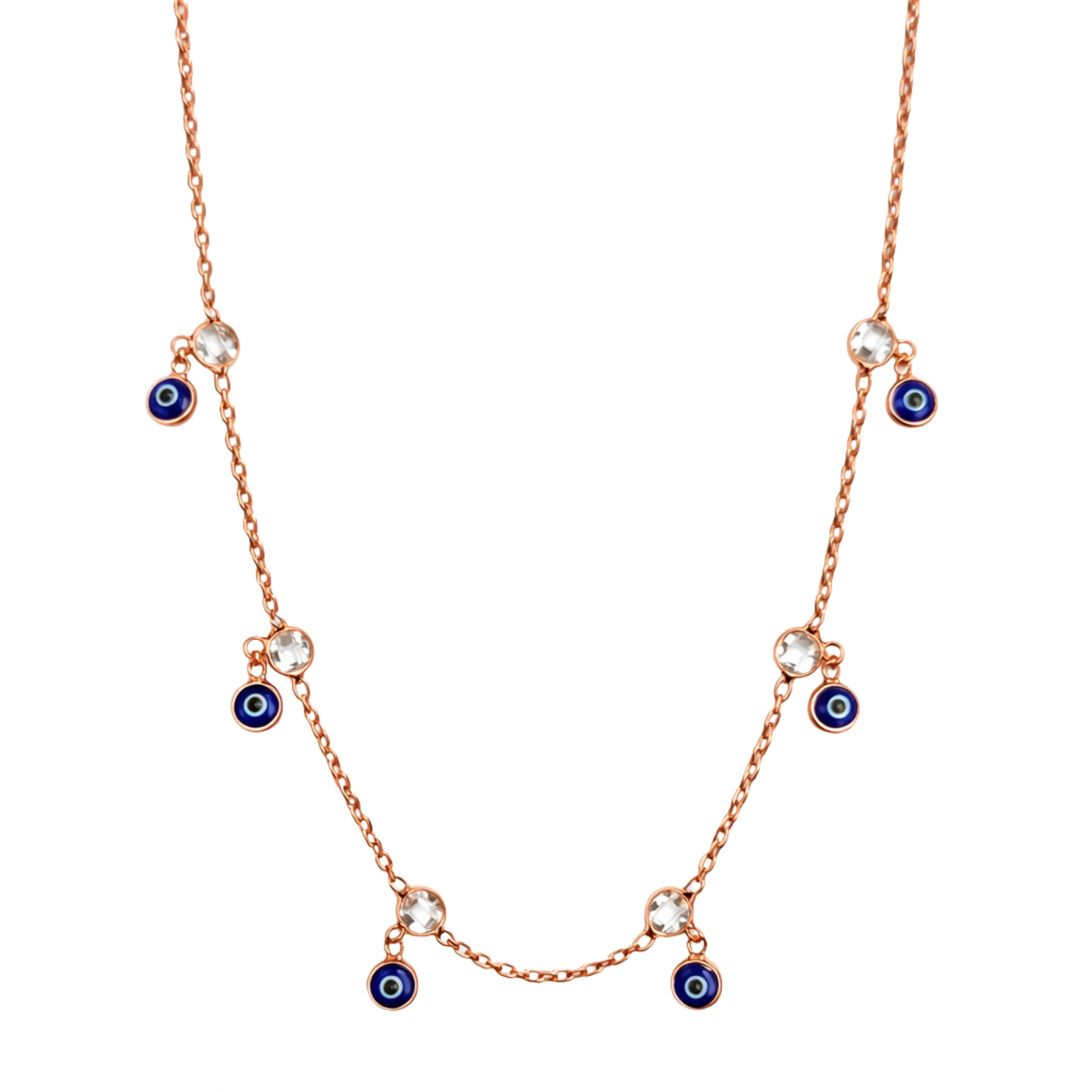 925 Sterling Silver Rose Gold Evil Eye Charm Necklace