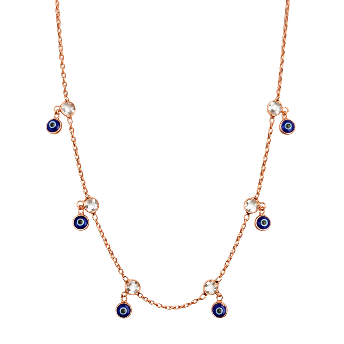 925 Sterling Silver Rose Gold Evil Eye Charm Necklace