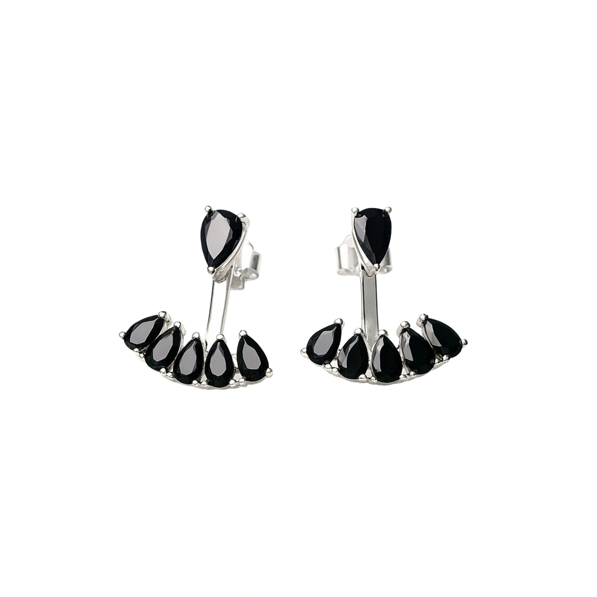 925 Sterling Silver Black Onyx Ear Jacket Earrings
