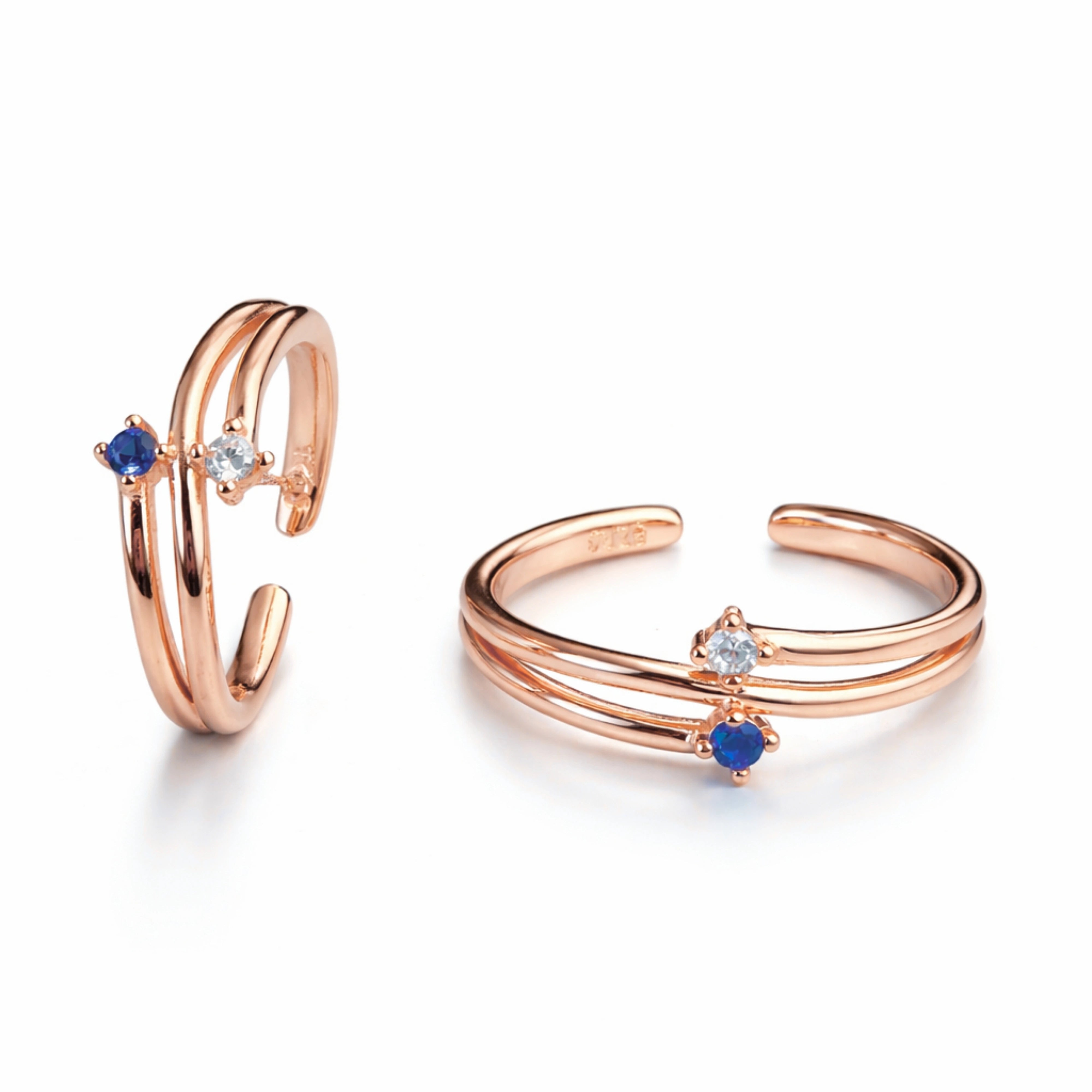 Rose Gold Toe Rings | Blue & White Stone Adjustable Ring