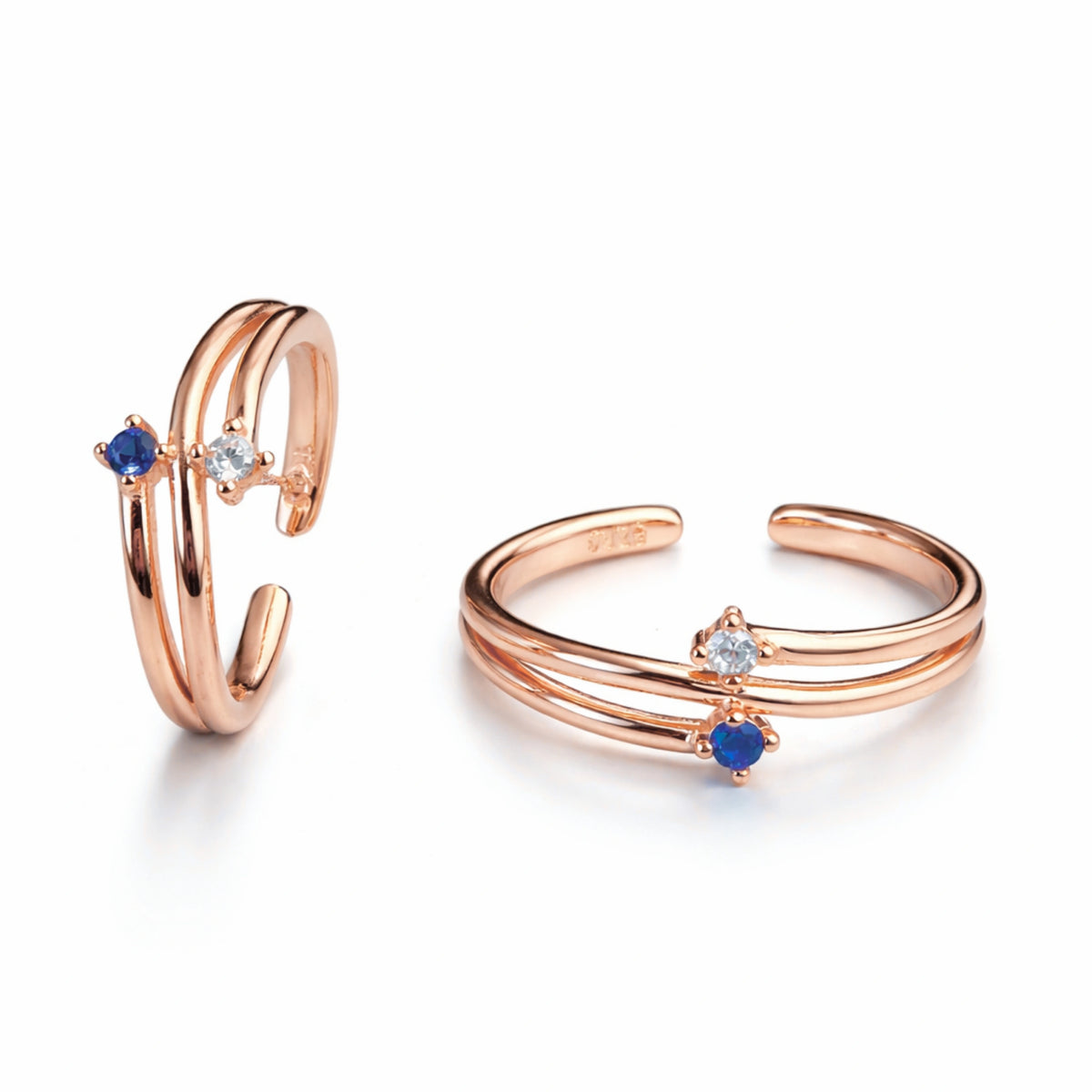 Rose Gold Toe Rings | Blue & White Stone Adjustable Ring