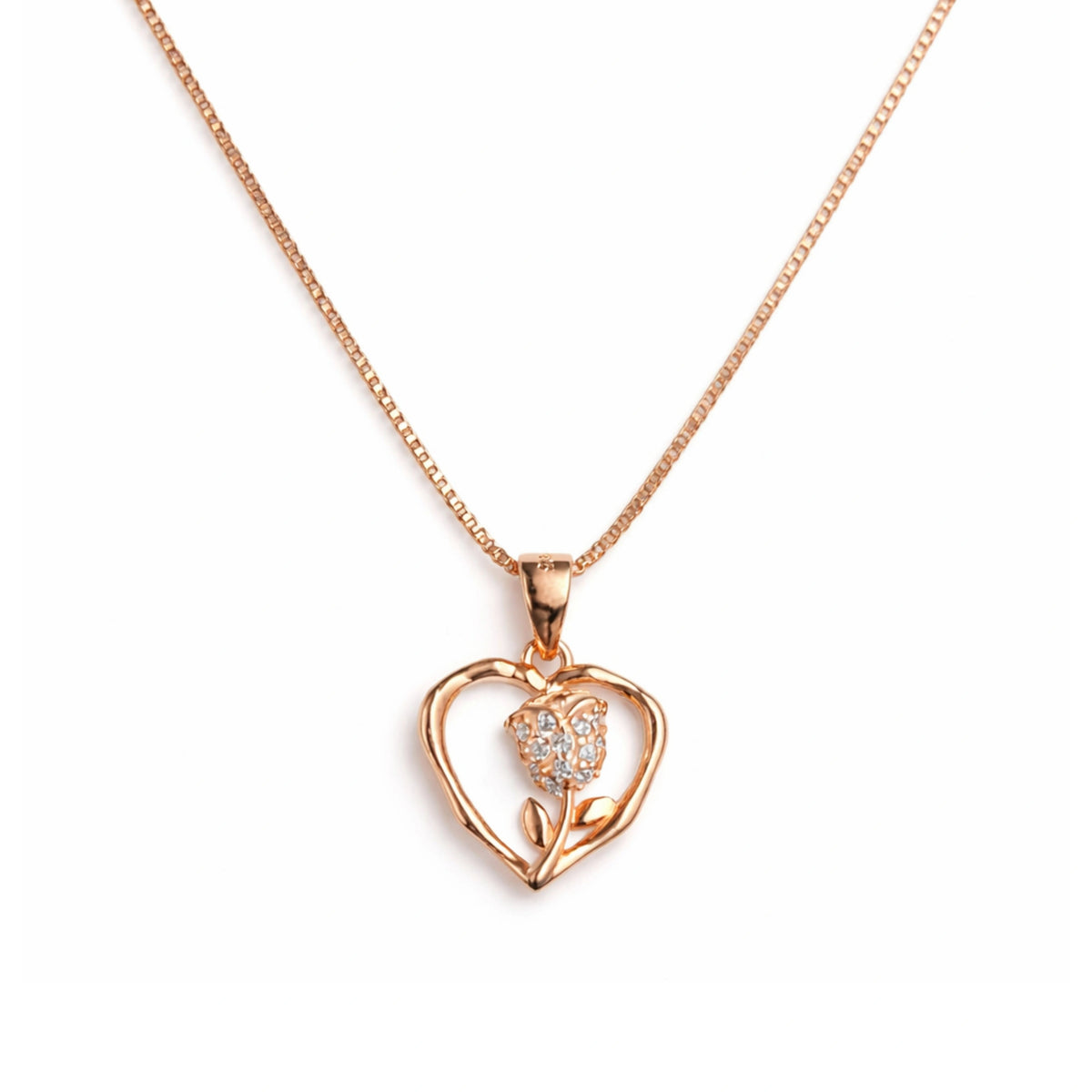 925 Silver Rose Gold Heart Flower Pendant Necklace