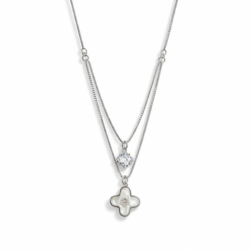 925 Sterling Silver Double Layer Clover Pendant Necklace for Women