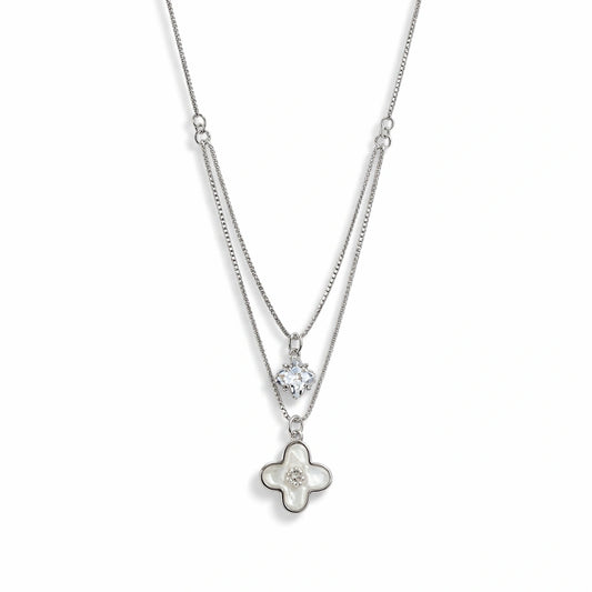 925 Sterling Silver Double Layer Clover Pendant Necklace for Women