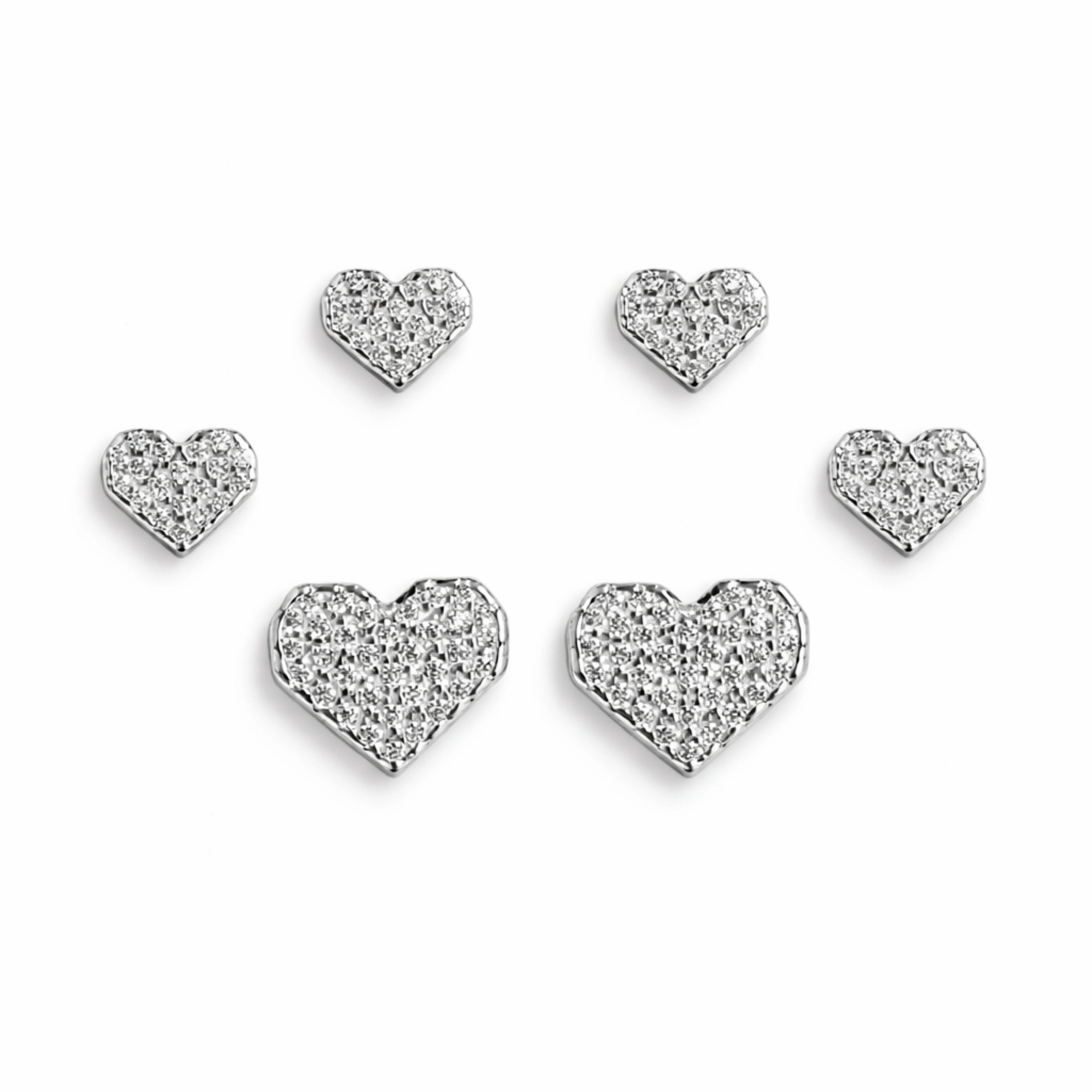 925 Sterling Silver Heart Stud Earrings Set | 3 Pair CZ Sparkling Heart Studs