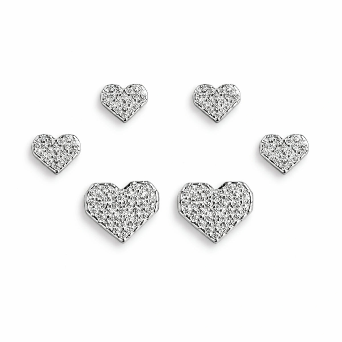 925 Sterling Silver Heart Stud Earrings Set | 3 Pair CZ Sparkling Heart Studs