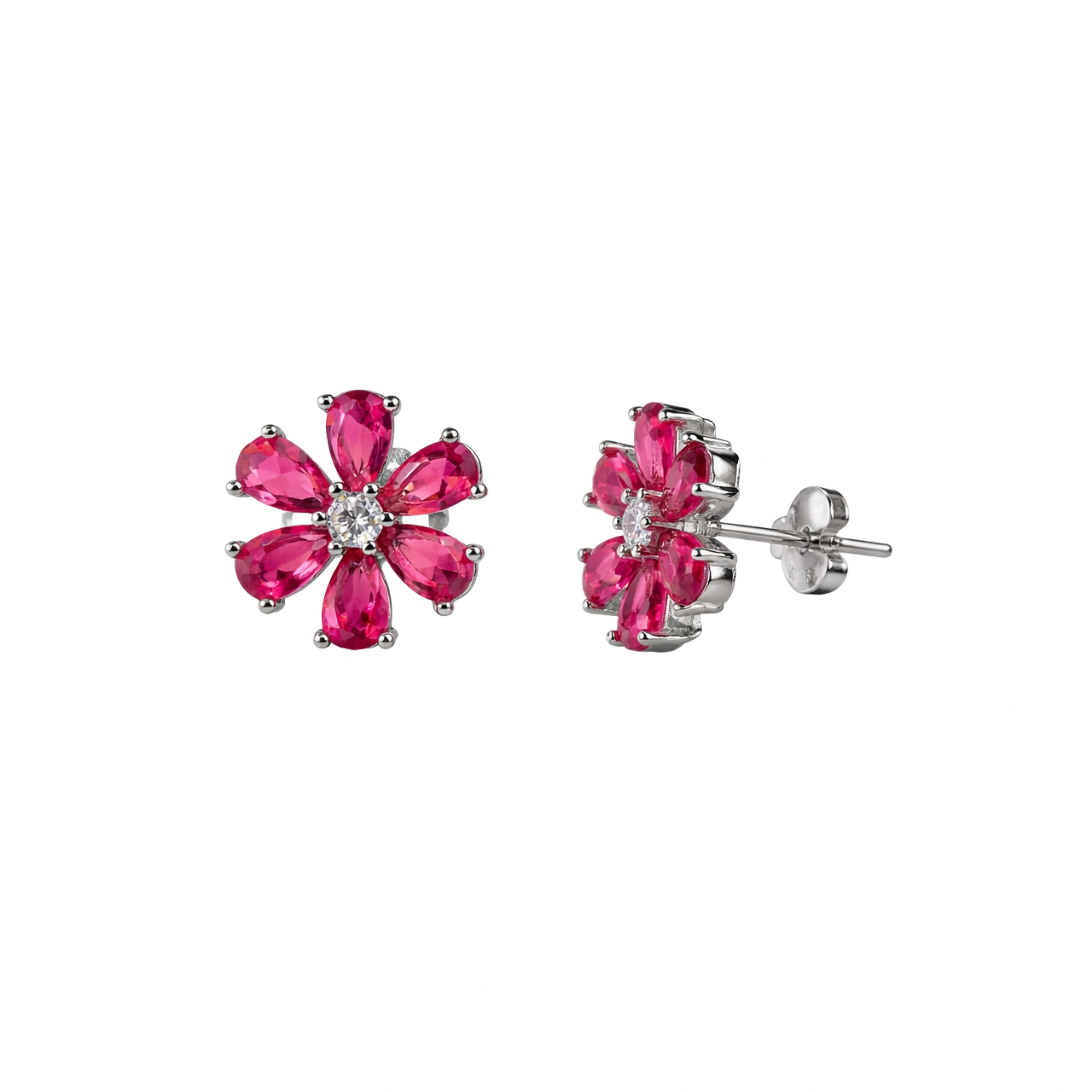 925 Silver Red Color Flower Tops
