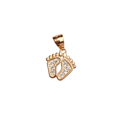 925 Sterling Silver Rose Gold Baby Feet CZ Pendant