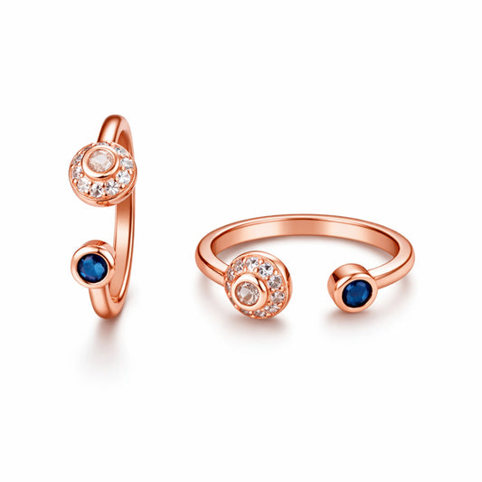 Rose Gold Blue Stone Adjustable Ring