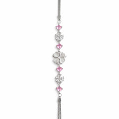925 Sterling Silver Pink Crystal Clover Flower Bracelet
