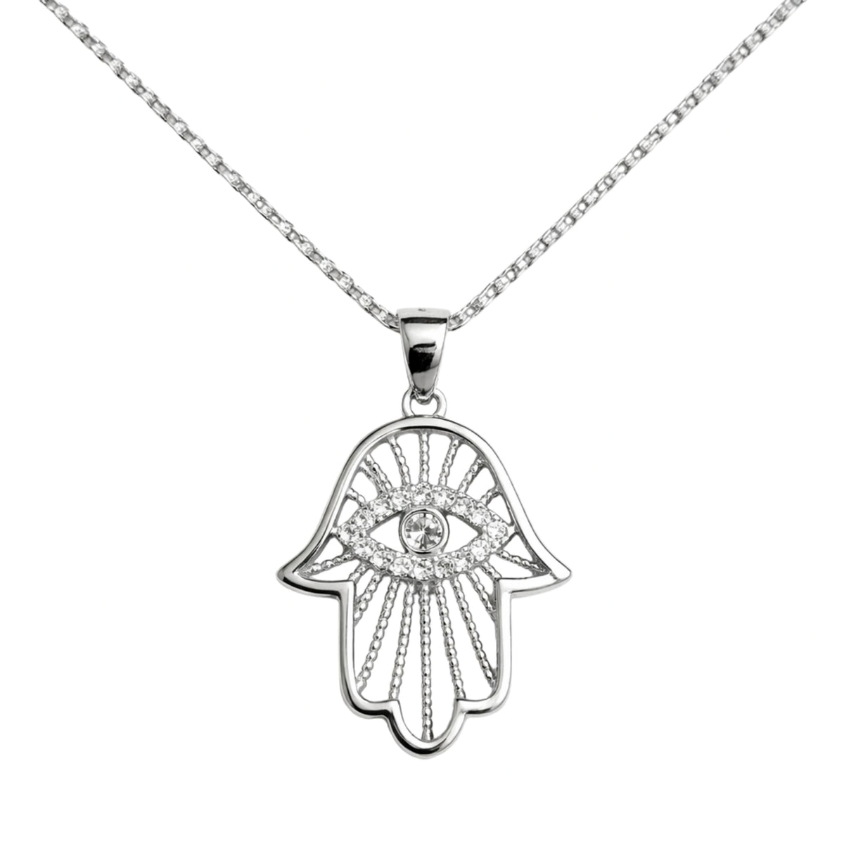 925 Sterling Silver Hamsa Hand Evil Eye Pendant Necklace