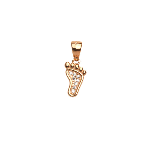 925 Sterling Silver Rose Gold Baby Foot CZ Pendant