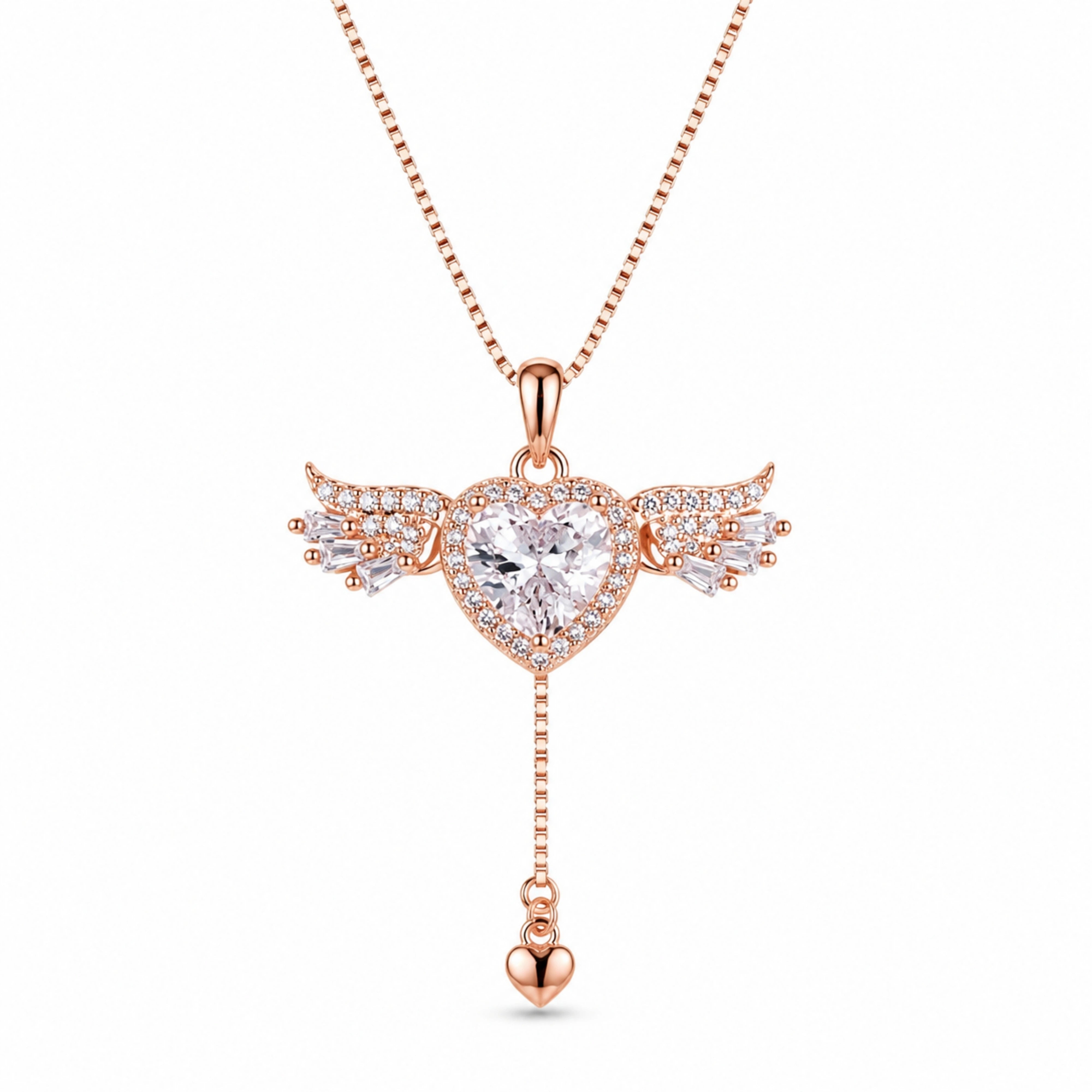 Rose Gold Heart Wing Pendant