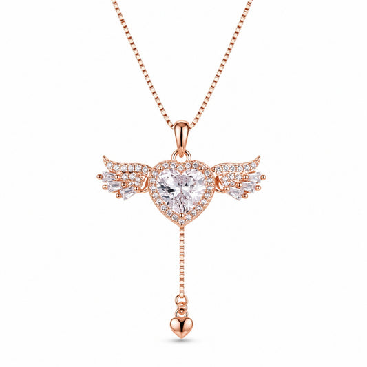 Rose Gold Heart Wing Pendant