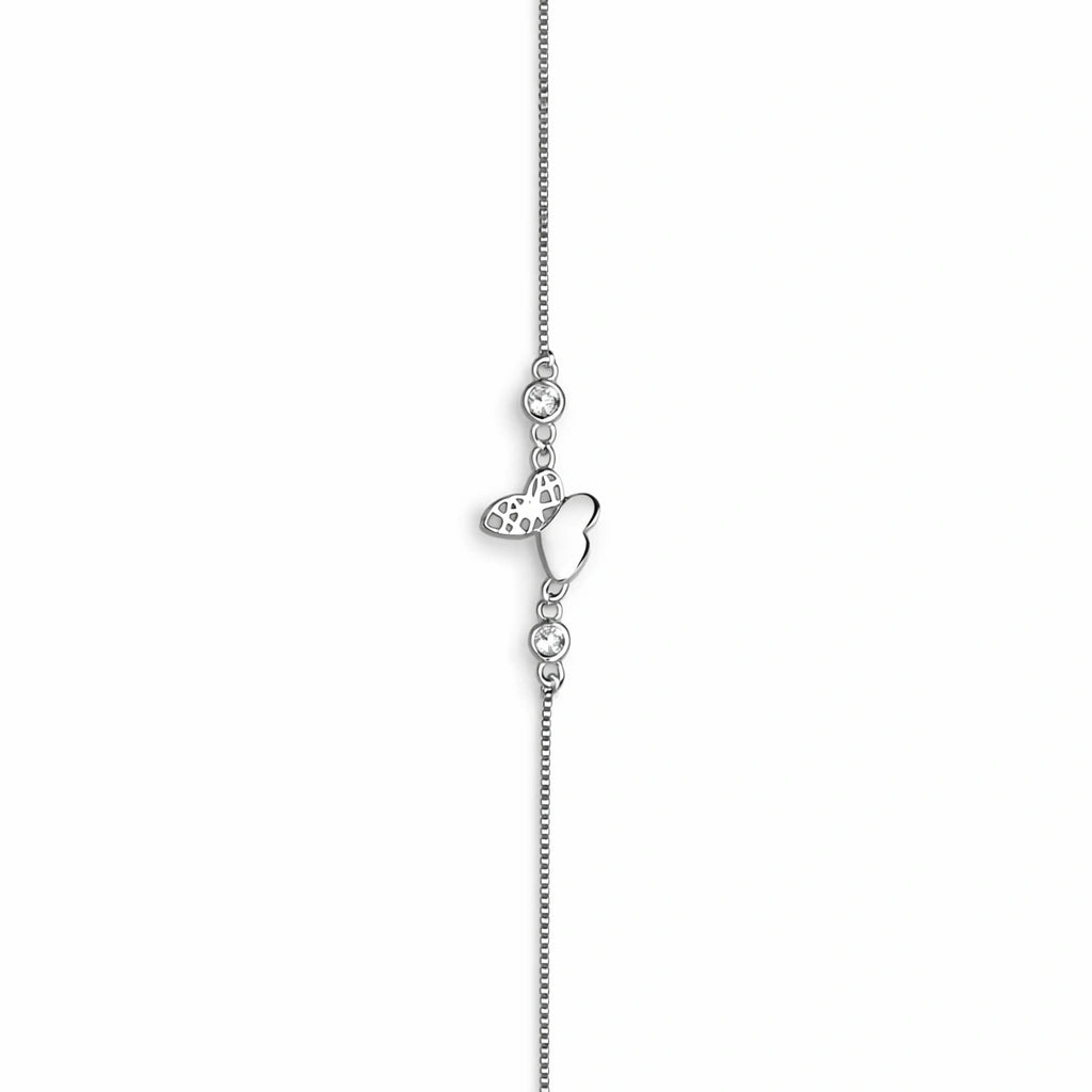 925 Sterling Silver Butterfly Charm Bracelet with CZ Crystals