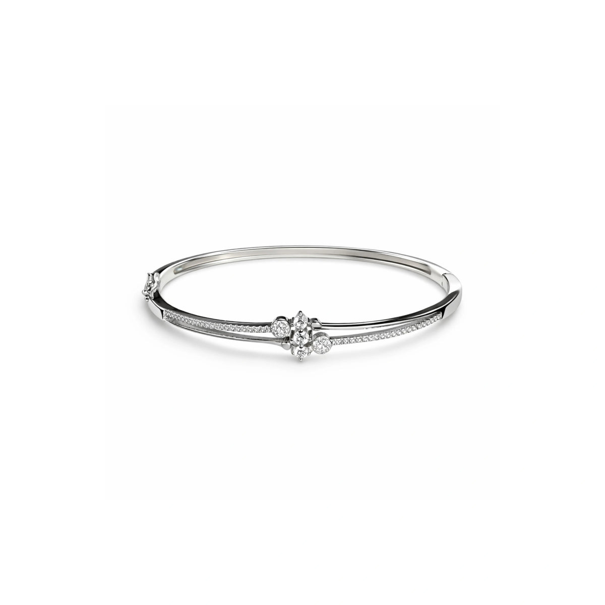 925 Sterling Silver Floral CZ Kada