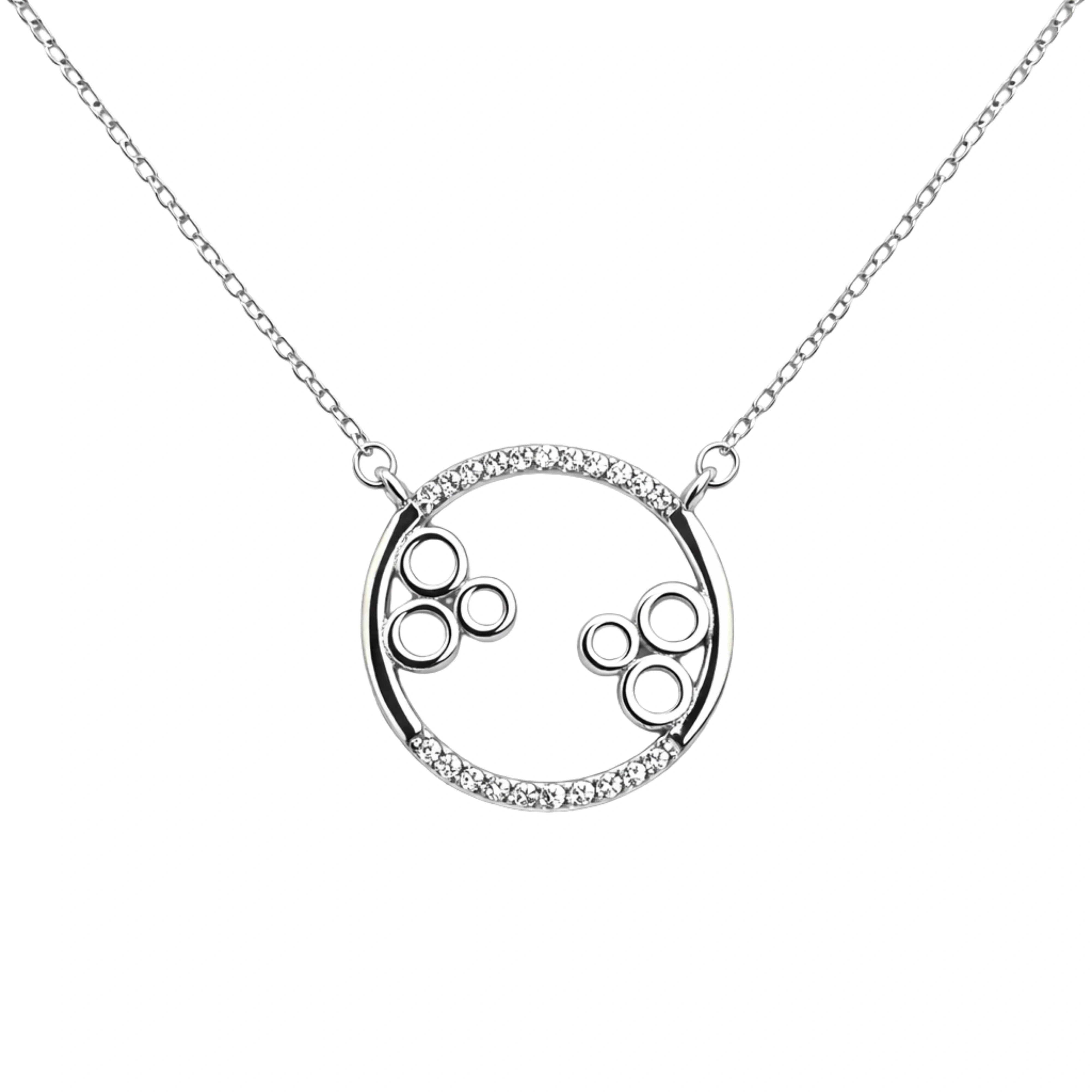925 Sterling Silver Circle Bubble Pendant Necklace with CZ Accents