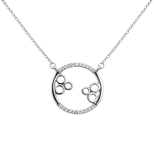 925 Sterling Silver Circle Bubble Pendant Necklace with CZ Accents