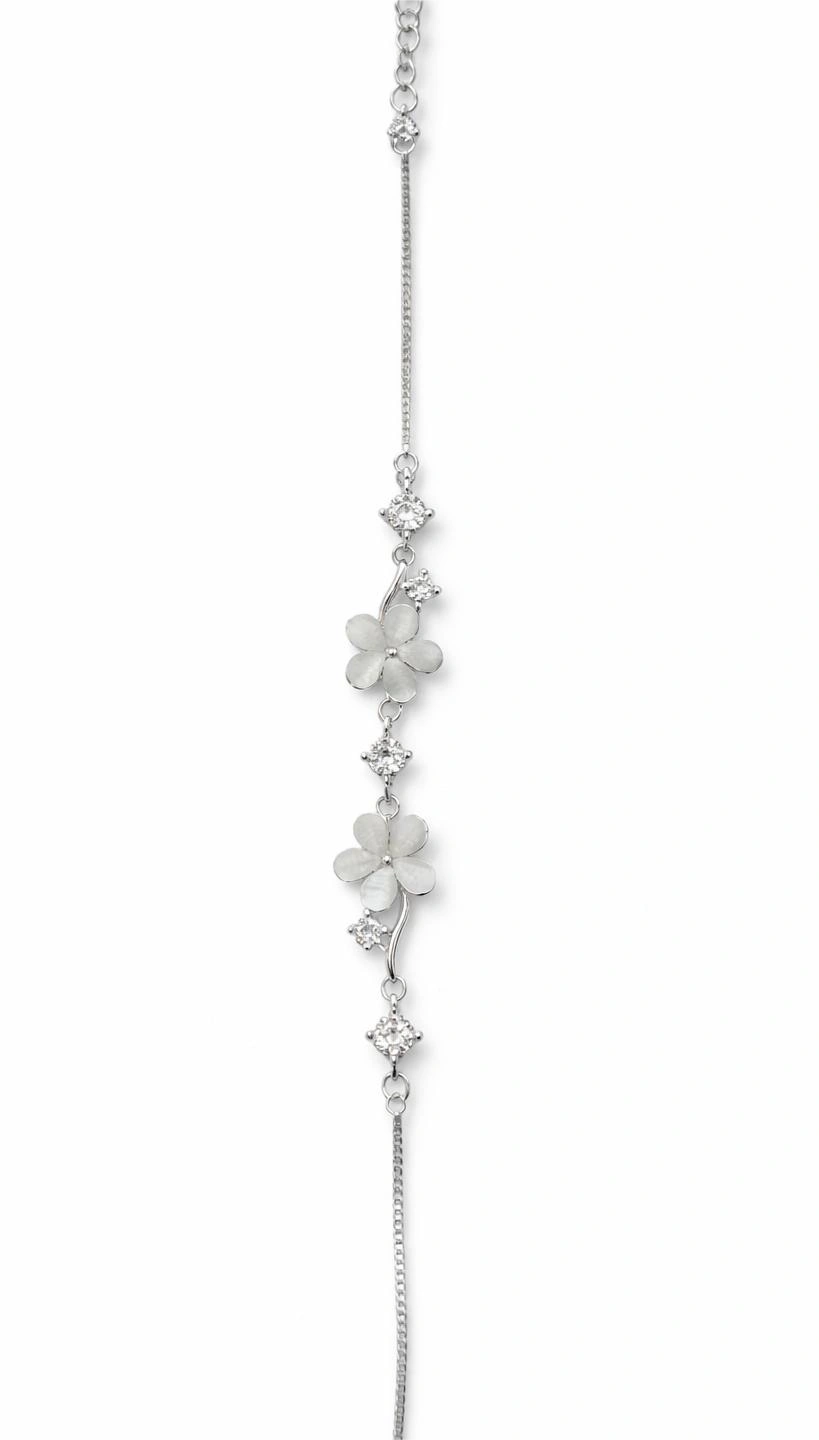 925 Sterling Silver Double Flower Crystal Bracelet for Women
