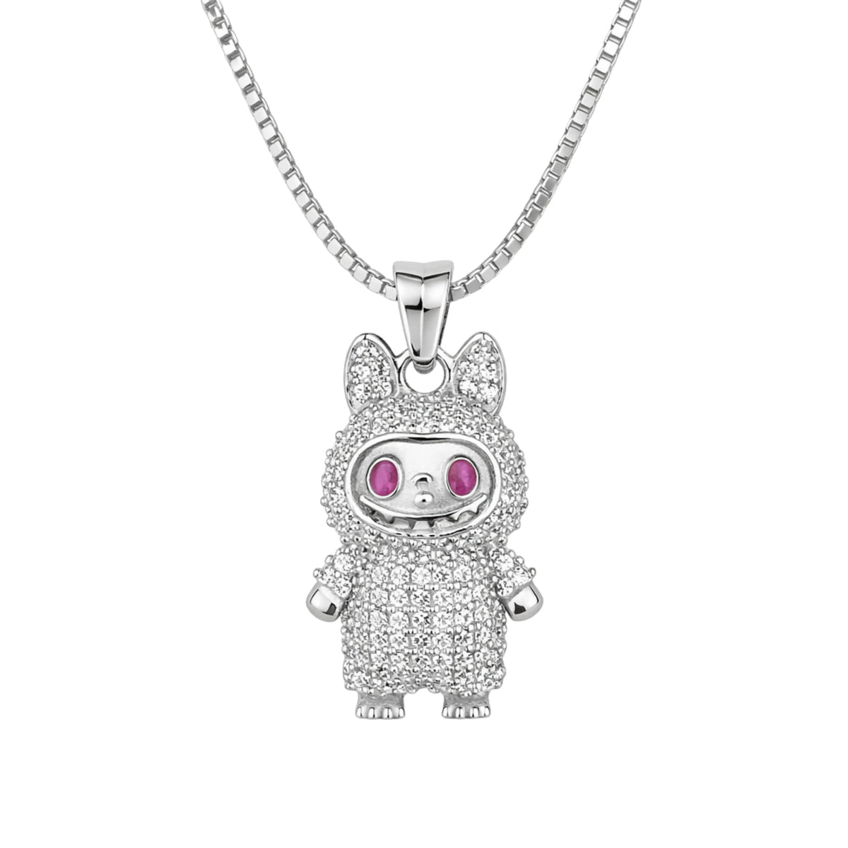 925 Sterling Silver Labubu CZ Studded Pendant Necklace