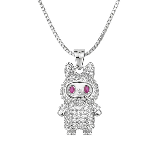 925 Sterling Silver Labubu CZ Studded Pendant Necklace