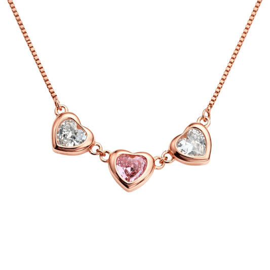 925 Sterling Silver Rose Gold Triple Heart Pendant Necklace