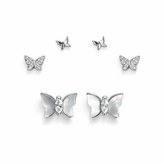925 Sterling Silver Butterfly Stud Earrings Set | 3 Pair CZ & MOP Butterfly Studs
