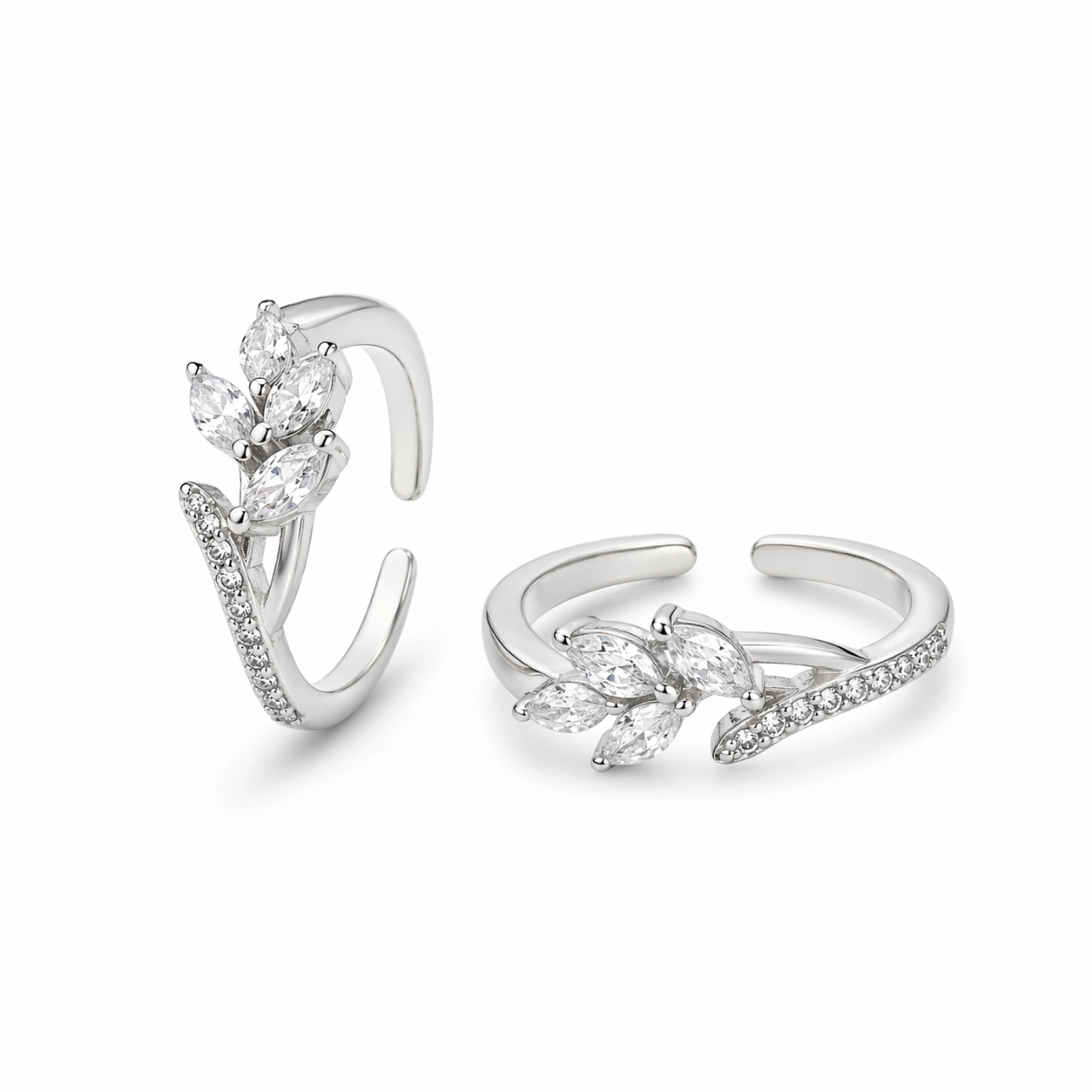 925 Sterling Silver Floral Zircon Adjustable Ring