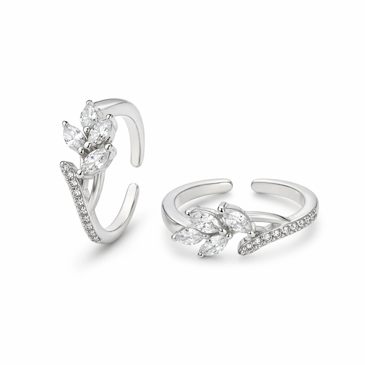 925 Sterling Silver Floral Zircon Adjustable Ring