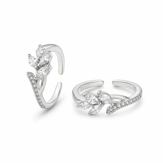 925 Sterling Silver Floral Zircon Adjustable Ring
