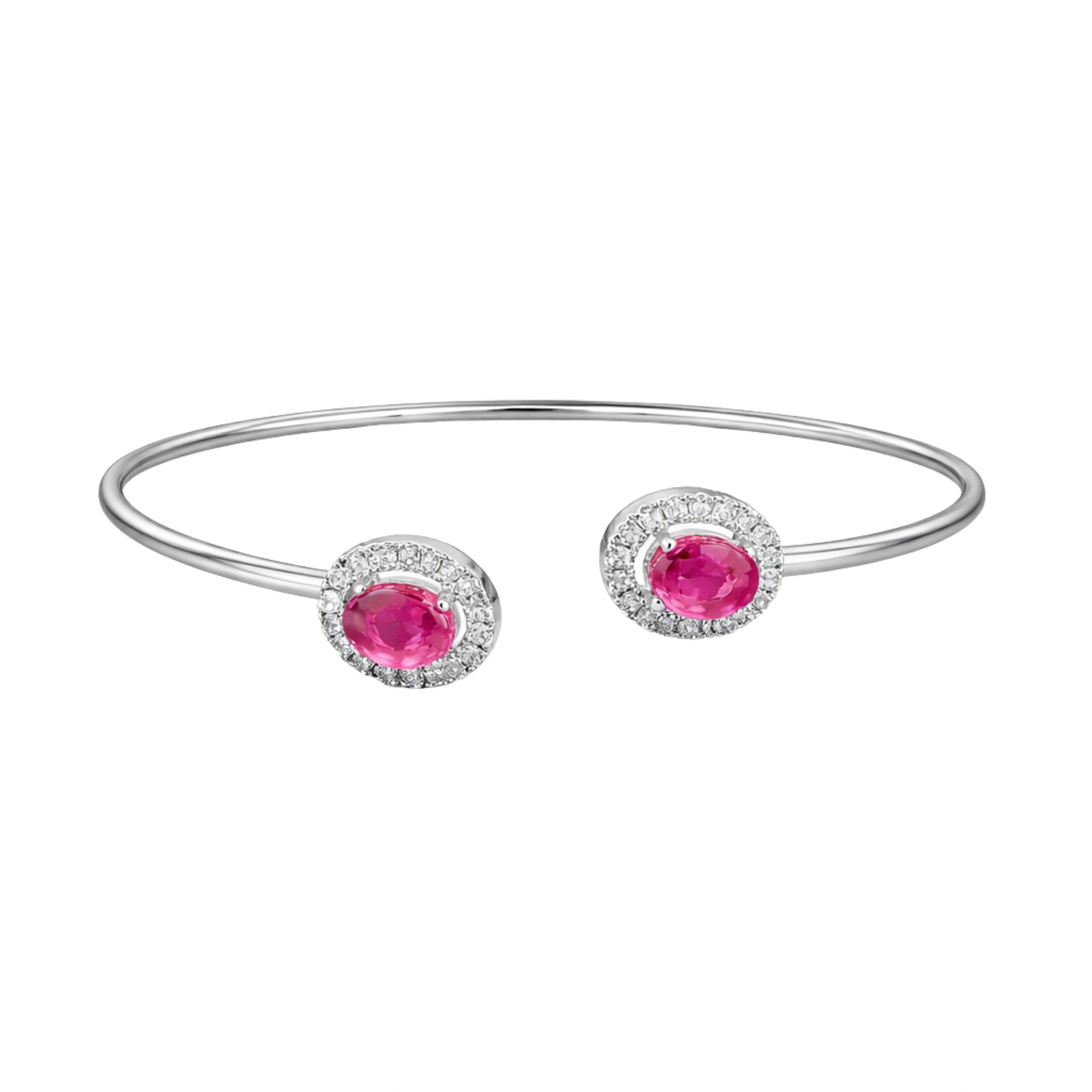 925 Sterling Silver Open Kada with Pink Stone & CZ Halo
