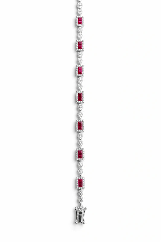 925 Sterling Silver Ruby Red Crystal Tennis Bracelet