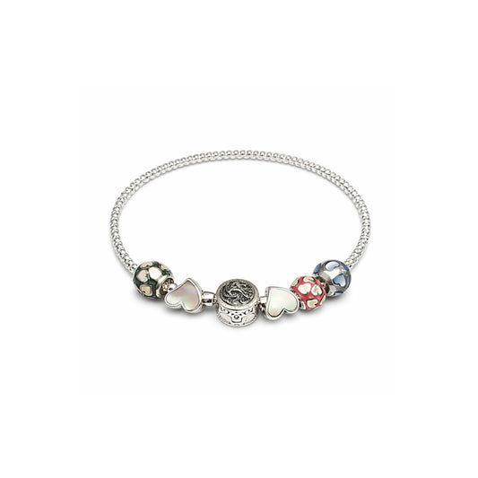 925 Sterling Silver Charm Bracelet with Multicolor Beads & Heart Charms – Designer Women’s Bracelet