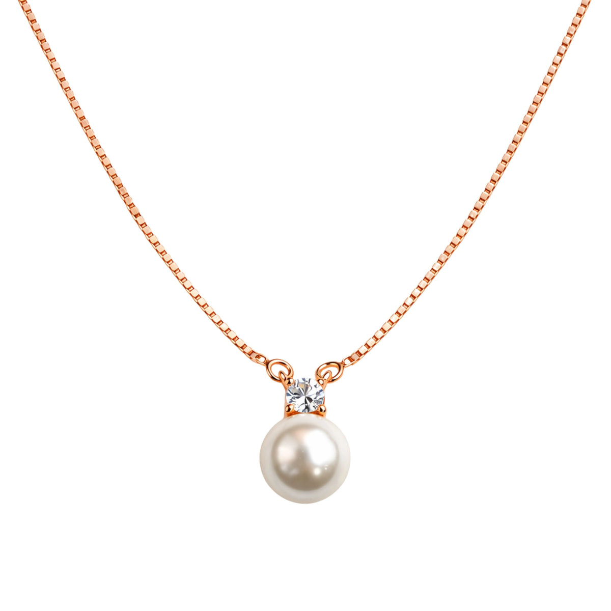 925 Sterling Silver Rose Gold Pearl Pendant Necklace with CZ Diamond Accent