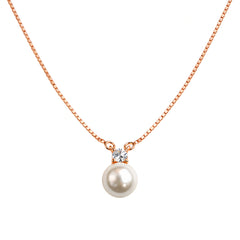 925 Sterling Silver Rose Gold Pearl Pendant Necklace with CZ Diamond Accent