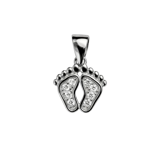 925 Sterling Silver Baby Feet CZ Pendant