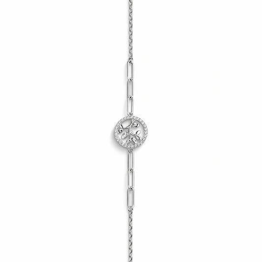 925 Sterling Silver Tree of Life Charm Bracelet with CZ
