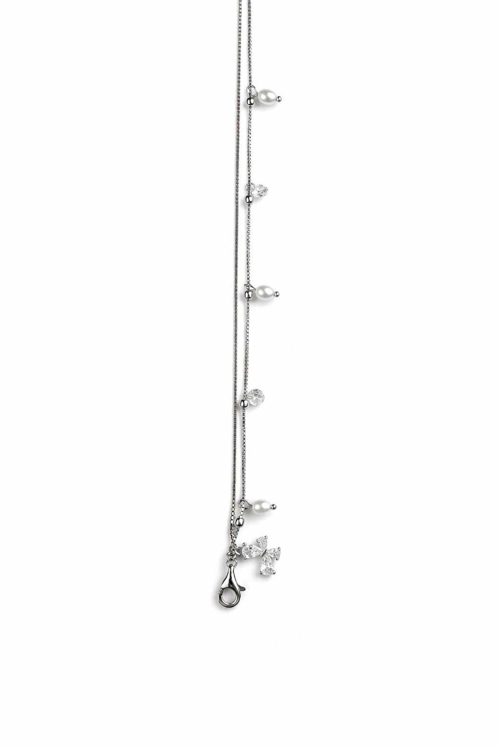 925 Sterling Silver Pearl & Crystal Charm Bracelet for Women