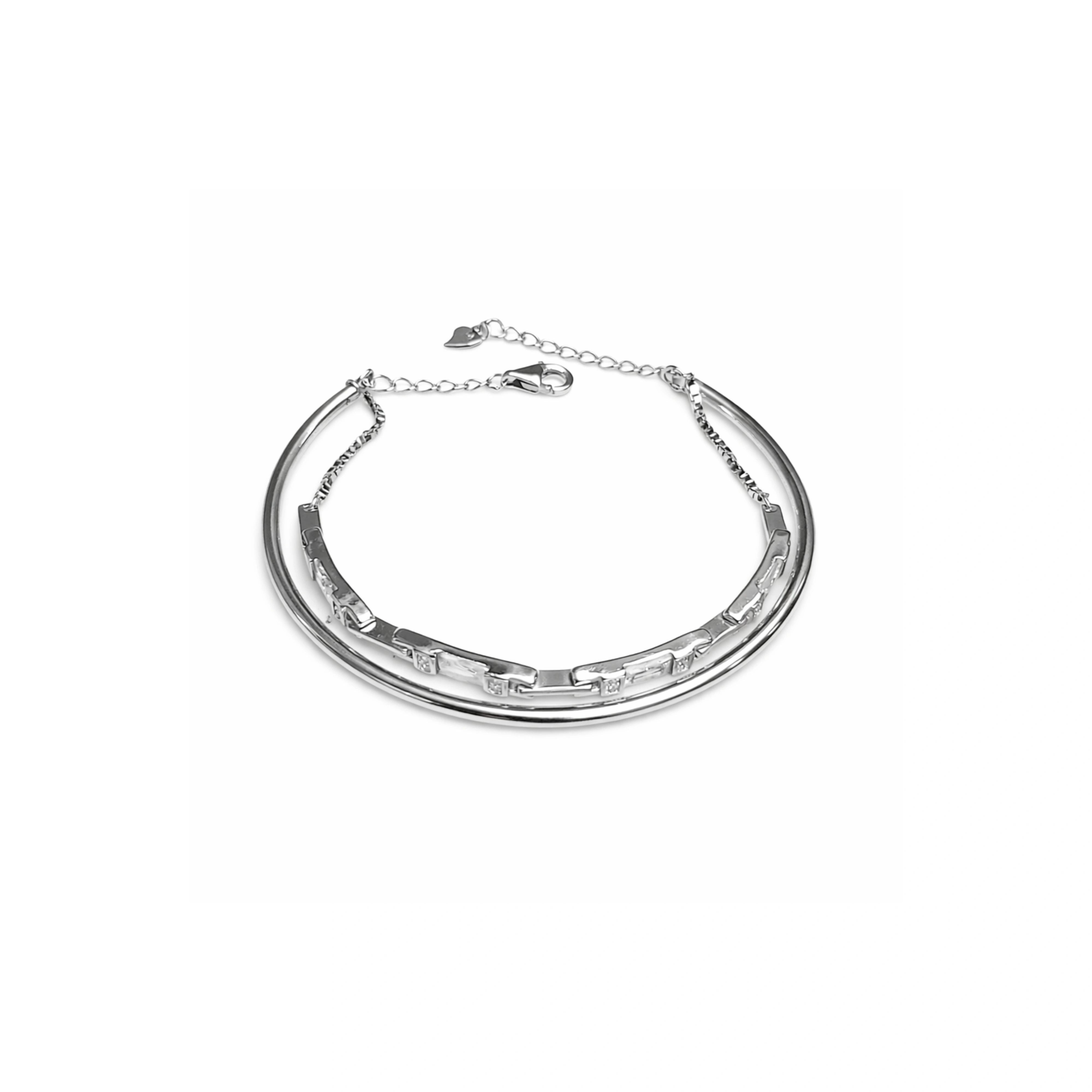925 Sterling Silver Double Layer Kada Bracelet with Crystal Detailing – Adjustable Women’s Bangle
