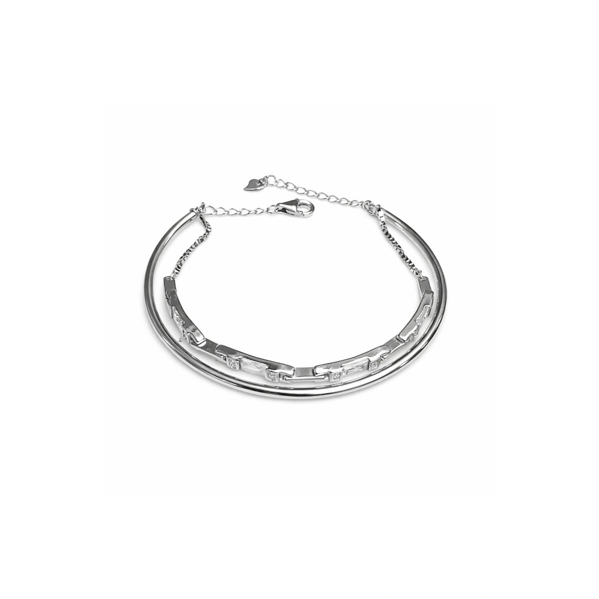925 Sterling Silver Double Layer Kada Bracelet with Crystal Detailing – Adjustable Women’s Bangle