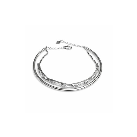 925 Sterling Silver Double Layer Kada Bracelet with Crystal Detailing – Adjustable Women’s Bangle