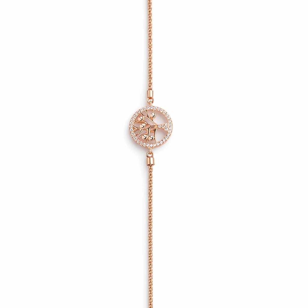 925 Sterling Silver Rose Gold Tree of Life Bracelet for Women