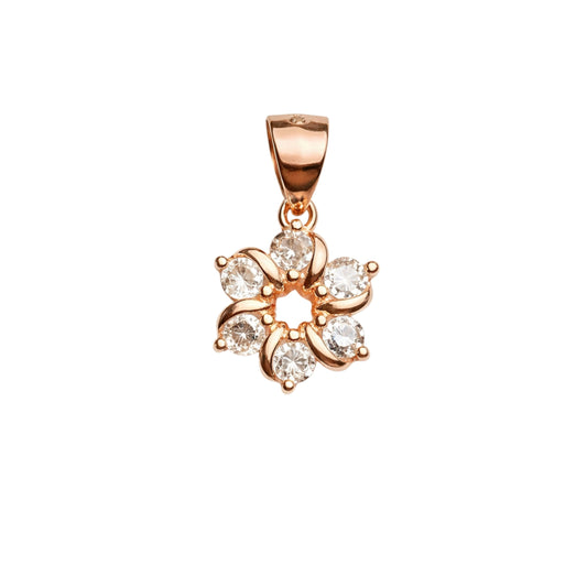 925 Sterling Silver Floral CZ Halo Pendant – Rose Gold Finish