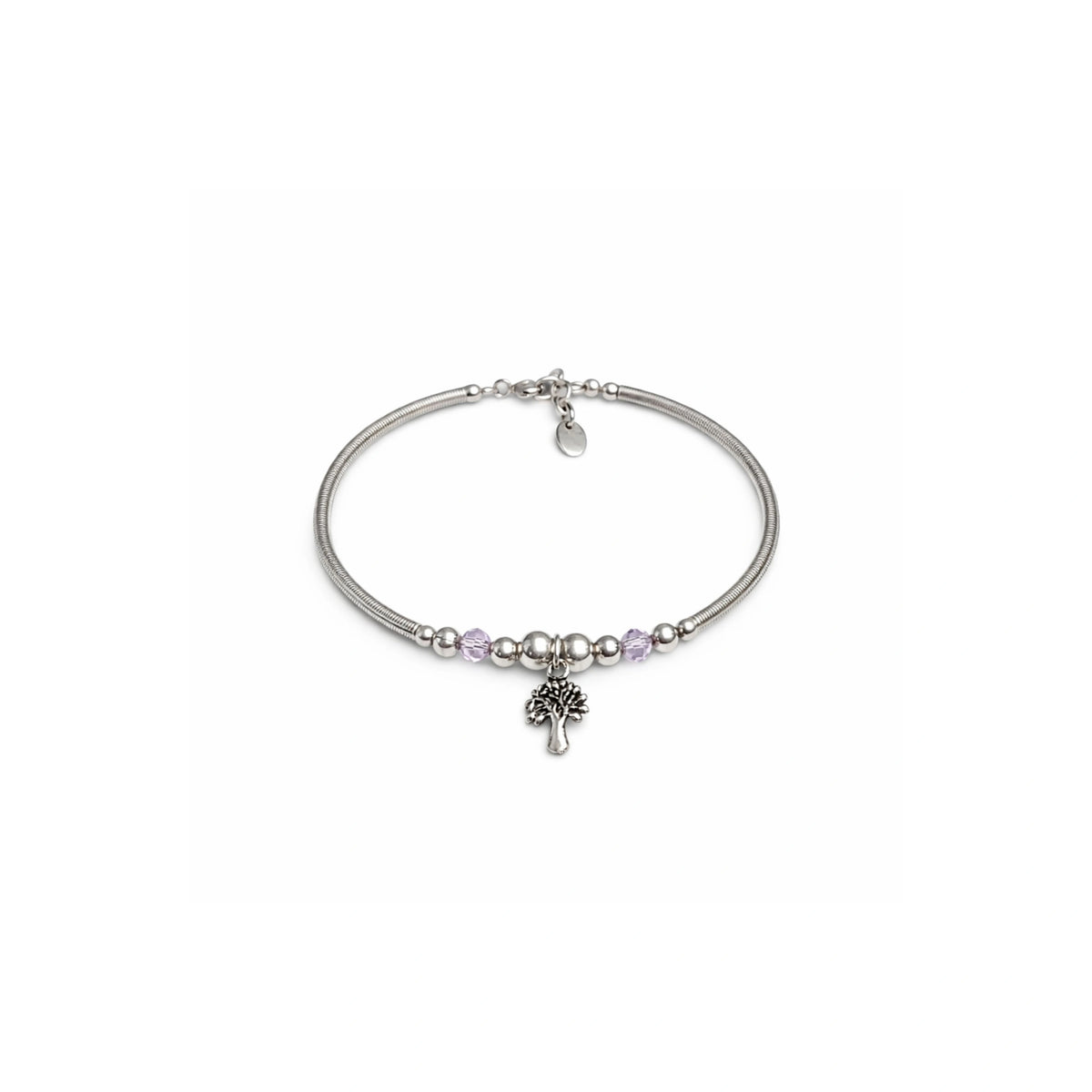 925 Sterling Silver Tree of Life Charm Bracelet with Lavender Crystal Beads